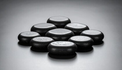 Polished Black River Stones Arranged for Spa Massage and Zen Relaxation