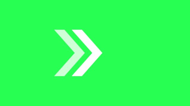 Right arrow direction animation on green background . Animated right arrow
