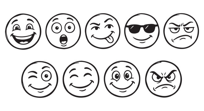 A set of various emoticon faces expressing different emotions on a Transparent Background