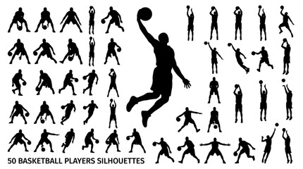 Basketball Player Silhouette Collection with Dunk, Jump and Shooting Actions © STM  2.0