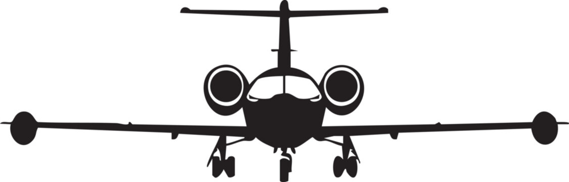 Learjet 35 Wingspan View Military Aircraft Silhouette, Editable Vector