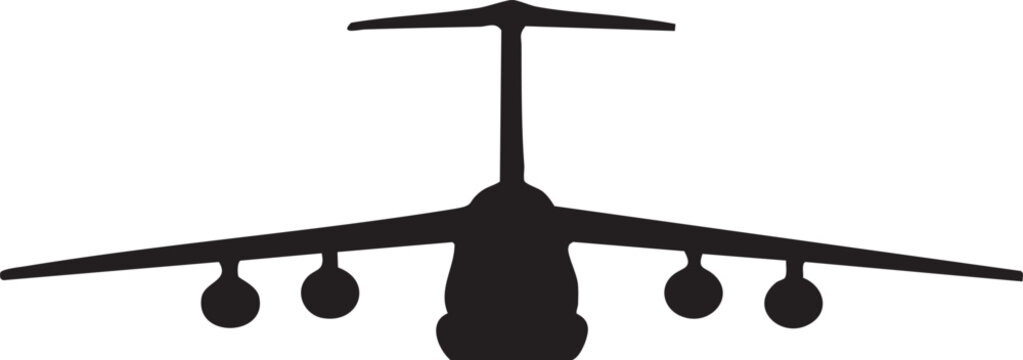 Lockheed C-5 Galaxy Military Transport Aircraft Silhouette, Editable Vector