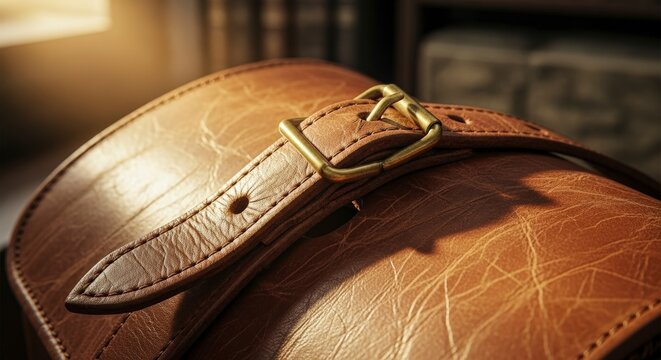 Close-up of brown leather bag.
