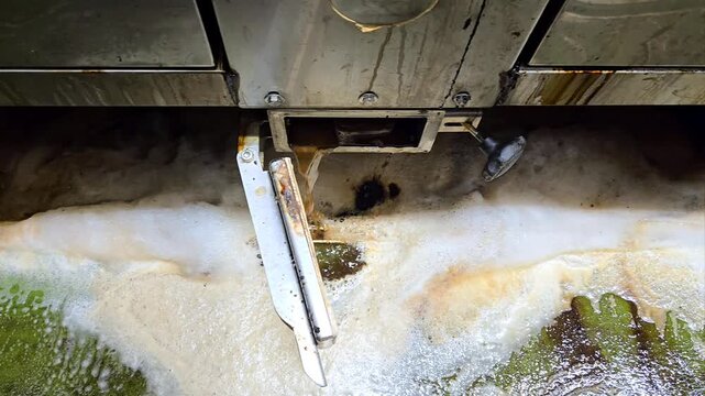 Liquid waste drainage of dissolved beechwood tar and foam during factory cleaning