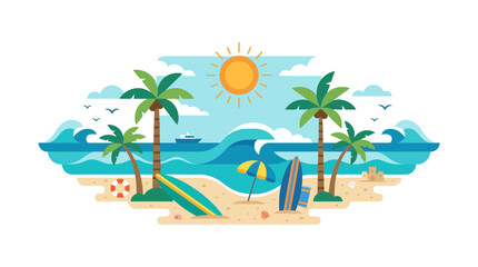 Fototapeta premium Beach Scene With Palm Trees.