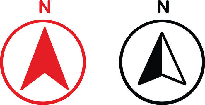 North arrow icon set. GPS north pointer for navigation signs. Compass north arrow.PNG Minimalist compass arrow north.north arrow vector icon . n direction sign . isolated transparent.
