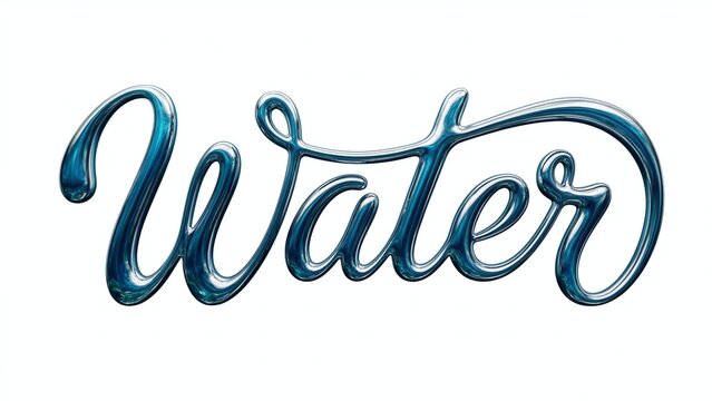 Glossy Liquid Blue Chrome 3D Typography Spelling Water Word