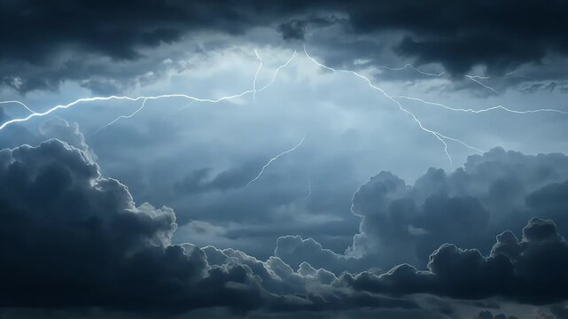 Powerful Lightning Flash Illuminating Heavy Storm Clouds During an Intense Thunderstorm