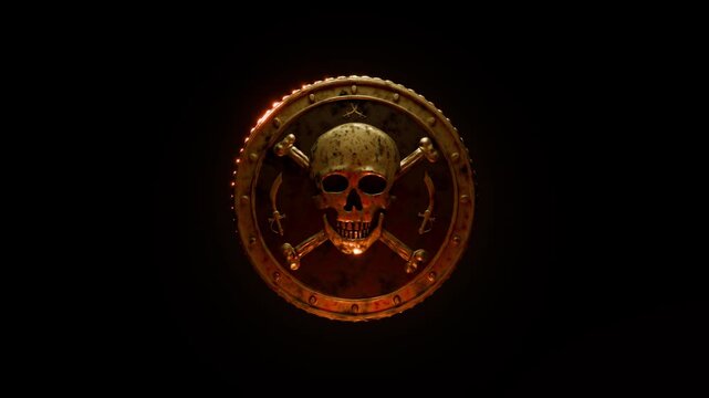 Piraten M&uuml;nze im Totenkopfdesign dreht sich 360 Grad als nahtloser Loop.