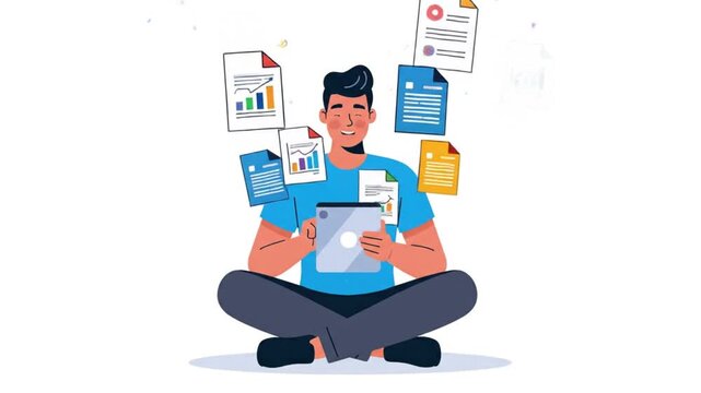 Modern Professional Efficiently Manages Digital Documents and Data on Tablet, Optimizing Workflow and Productivity