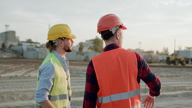 Conclusion of cooperation, greeting of builders concept