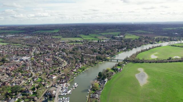 Beautiful aerial view of the Bourne End, Marlow, Buckinghamshire, England. Spring Sunny day