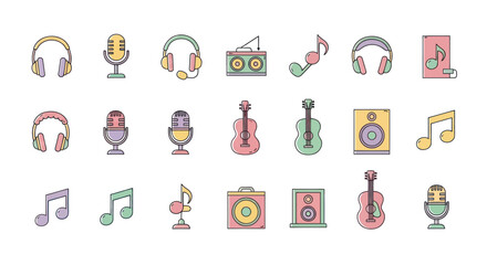 Obraz premium Music icons set instruments and devices