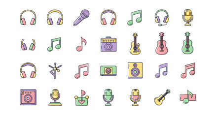 Obraz premium Music icons set instruments and equipment