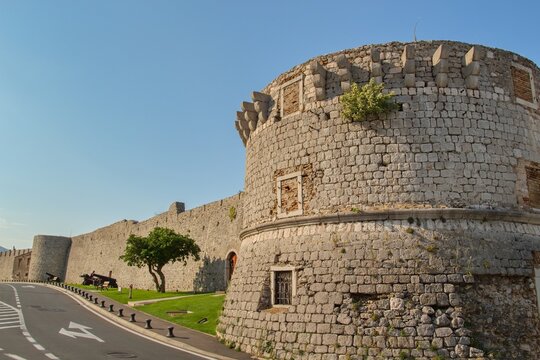 Historical fortification wall in town Senj without people, Croatia, Europe