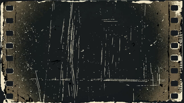 Grungy and scratched old film strip texture with distressed edges.