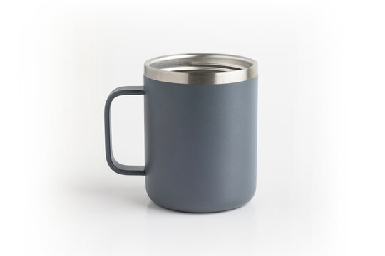 Thermos Mug. Stainless Steel Thermos Cup on white background.
