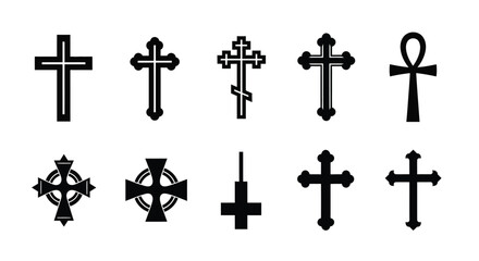 Collection of various black christian and ancient religious cross symbols