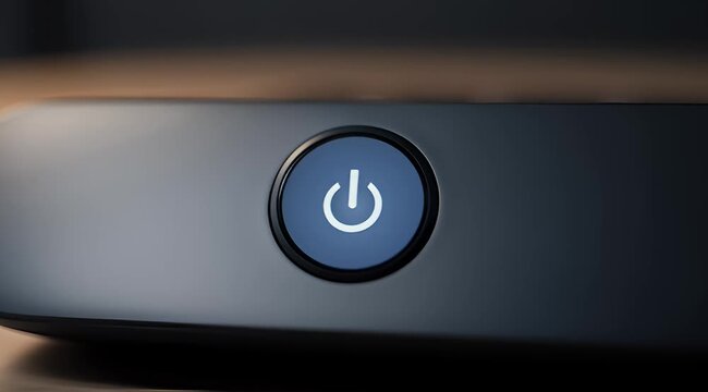 Close up view of a power button on a sleek gray device