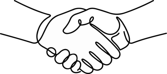 Fototapeta premium Continuous line drawing of two hands shaking symbolizing agreement and partnership.