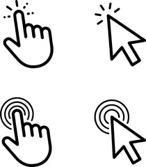 Hand and mouse cursor icons for clicking and pointing vector illustration