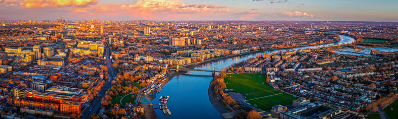 Aerial View of Thames at Hammersmith Bridge in West London at Sunset Glow © Alexey Fedorenko