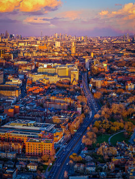 Golden Hour View of Hammersmith and A4 with London Skyline in Distance