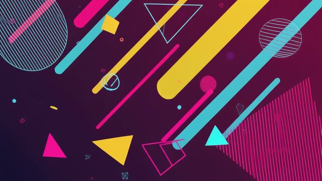  Abstract 4k animation of a retro pattern background with geometrical shapes and lines.