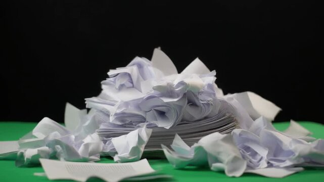 Concept of Wasted Life, Drowned in Paperwork with too much Work. Filled pages falling from
