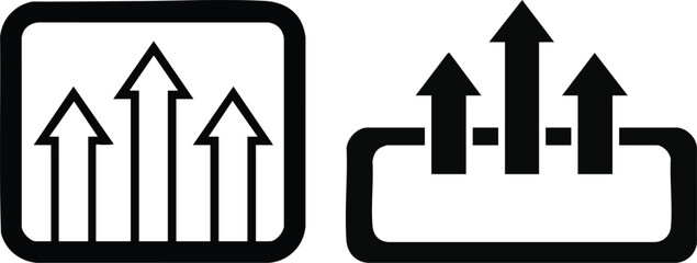 Black and white icons depicting upward arrows in squares