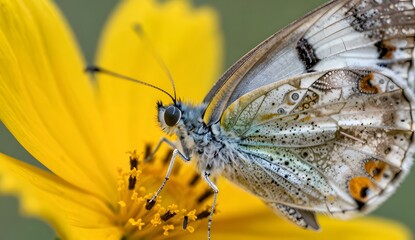 Close-up of a butterfly resting on a vibrant yellow flower.