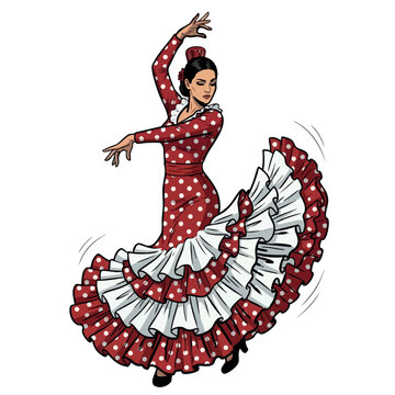 Bailaora. Female flamenco dancer in red dot dress