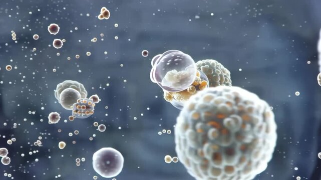 Microscopic organic cells in circular motion biological fluid environment scientific visualization captivating study of cellular dynamics