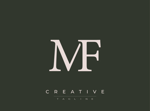 MF monogram logo with creative tagline on dark green background