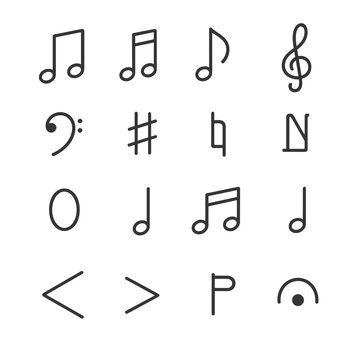 Collection of musical notation symbols and elements on a white background