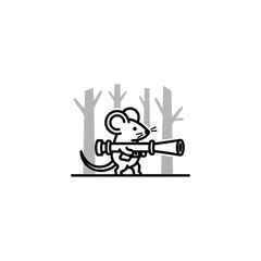 Fototapeta premium Mouse Hunter Cartoon Character with Homemade Telescope