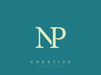 Np logo template with lettering and tagline on colored background © drawfastpro