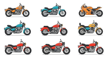 Collection of colorful motorcycle illustrations vector graphics on white © Sempolan