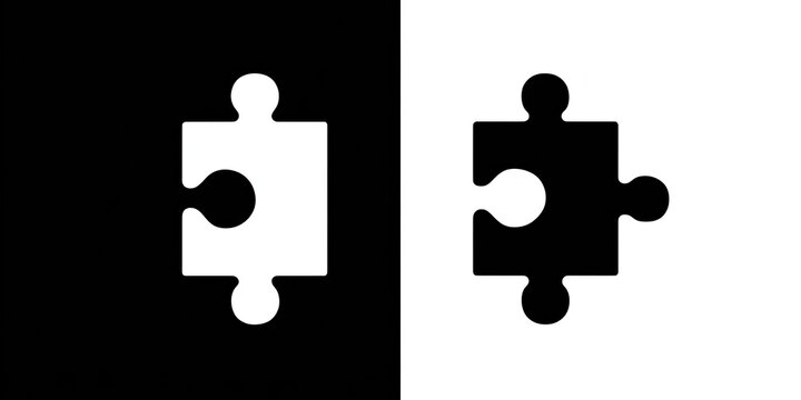 Black and white image featuring puzzle pieces mirrored, contrasting colors
