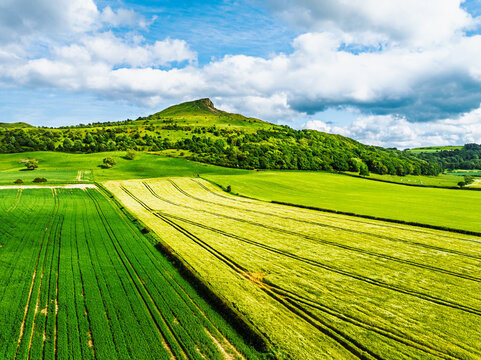 Roseberry Topping from a drone, Great Ayton, Newton, North Yorkshire, England
