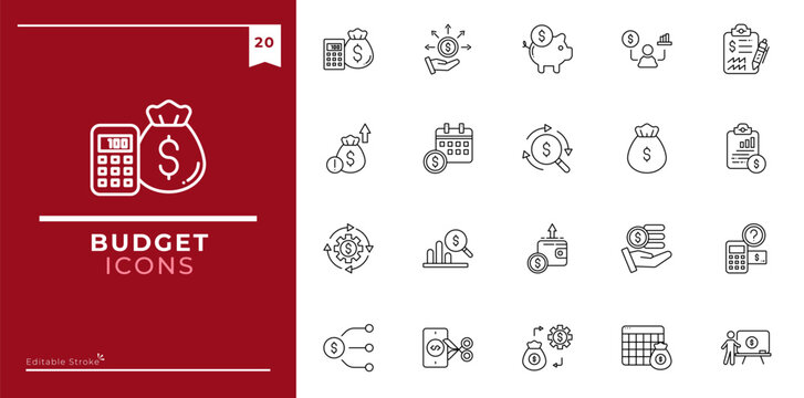 Budget, Outline icons collection. Simple vector illustration
