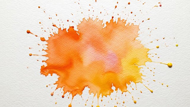 Orange yellow watercolor paint blotch on white paper