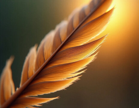 Extreme macro owl feather edge with serrated barbules, backlit rim light revealing translucent structure. Earthy terracotta, ochre, sage, cream tones. Intricate barb hooks visible