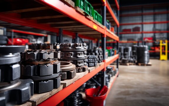 Close-Up of Excavator Teeth and Adapters in Metal Storage Bins