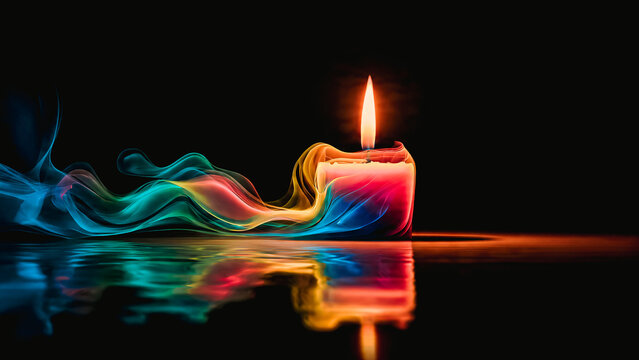 Bougie allum&eacute;e avec fum&eacute;e color&eacute;e