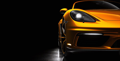 Fototapeta premium modern yellow generic sport car on a dark background