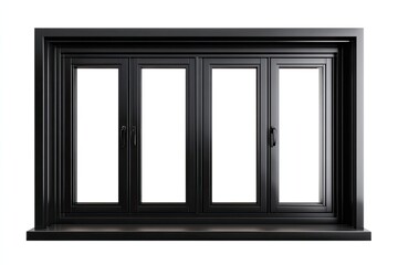 Black framed four-panel window with opaque glass, set against a white background