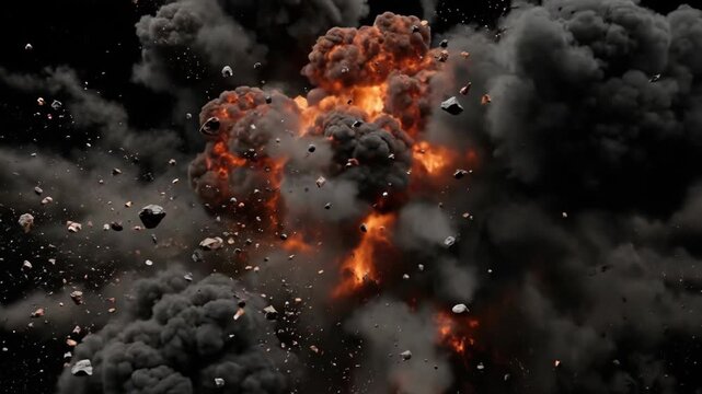 Space Explosion Erupting with Fire Smoke and Flying Debris 4K