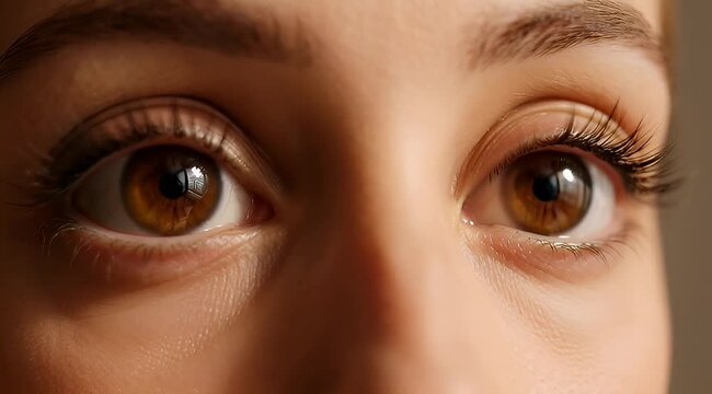 Detailed macro shot of a pair of beautiful brown human eyes