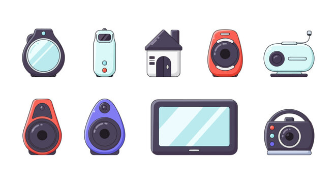 Collection of various technological devices illustrated with cartoon style